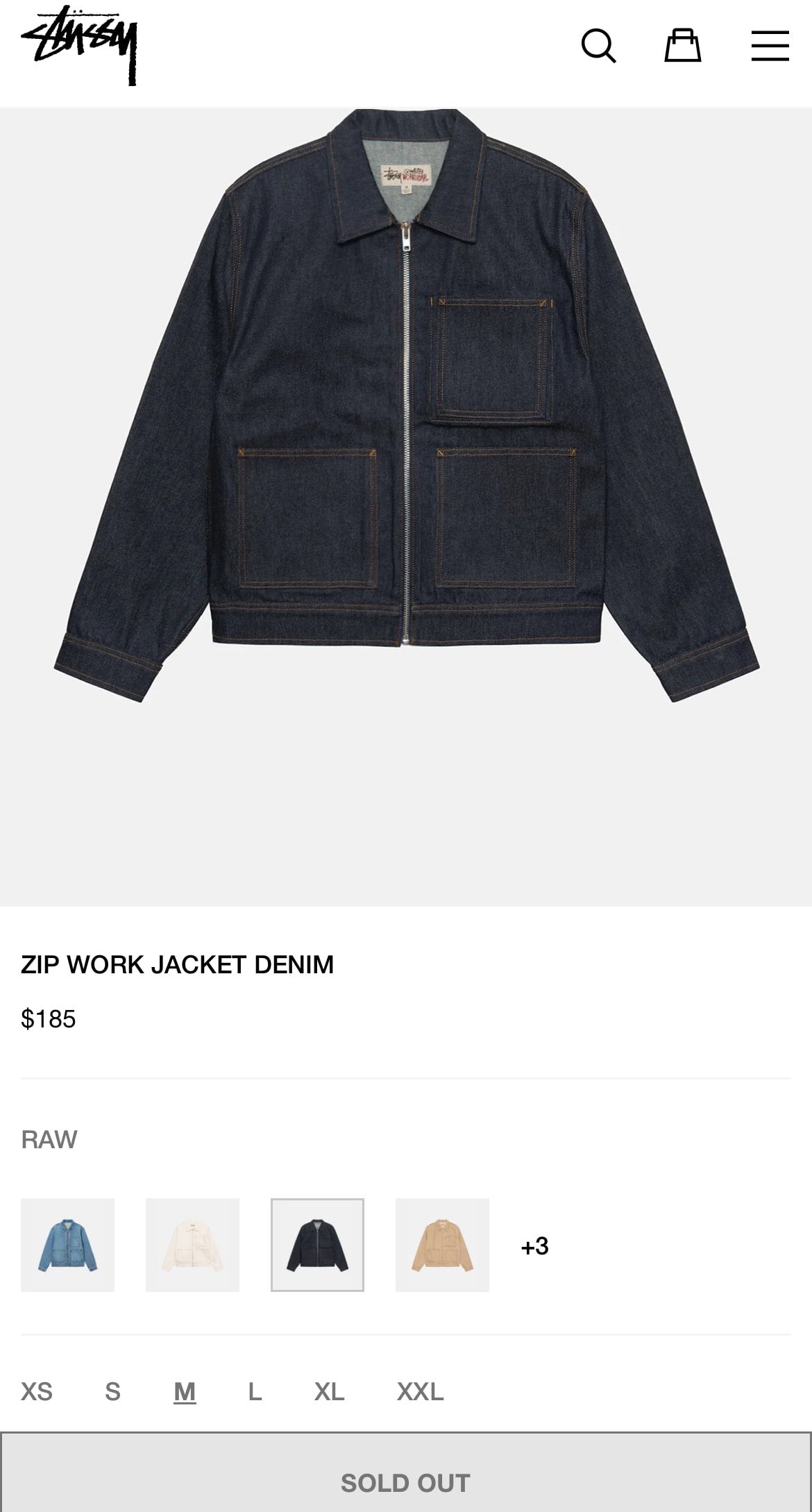 Stussy Zip Work Denim Jacket Brand New Size Medium (Fits Big) $140