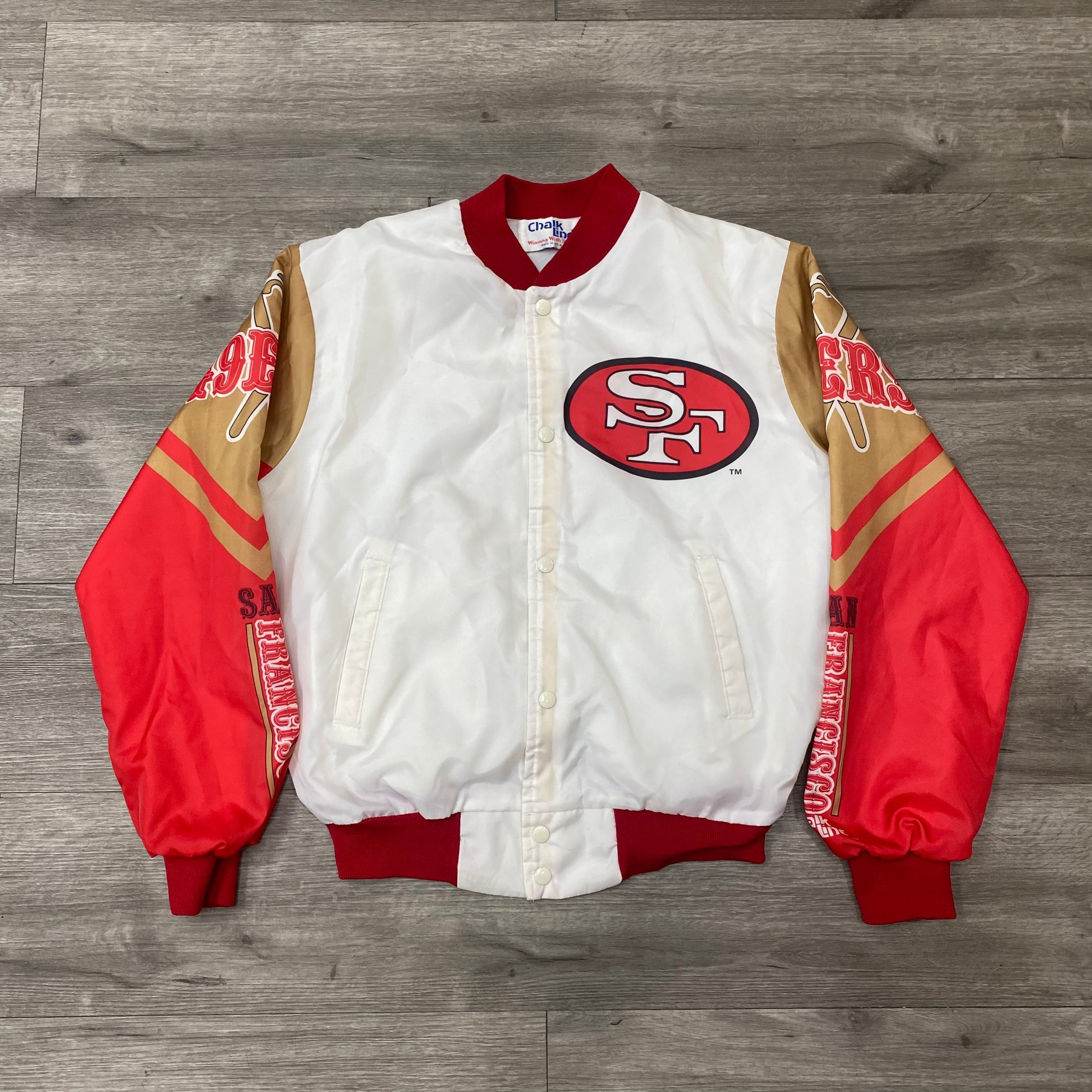 Vintage XXL chalk line stitched San Francisco 49ers jacket. In