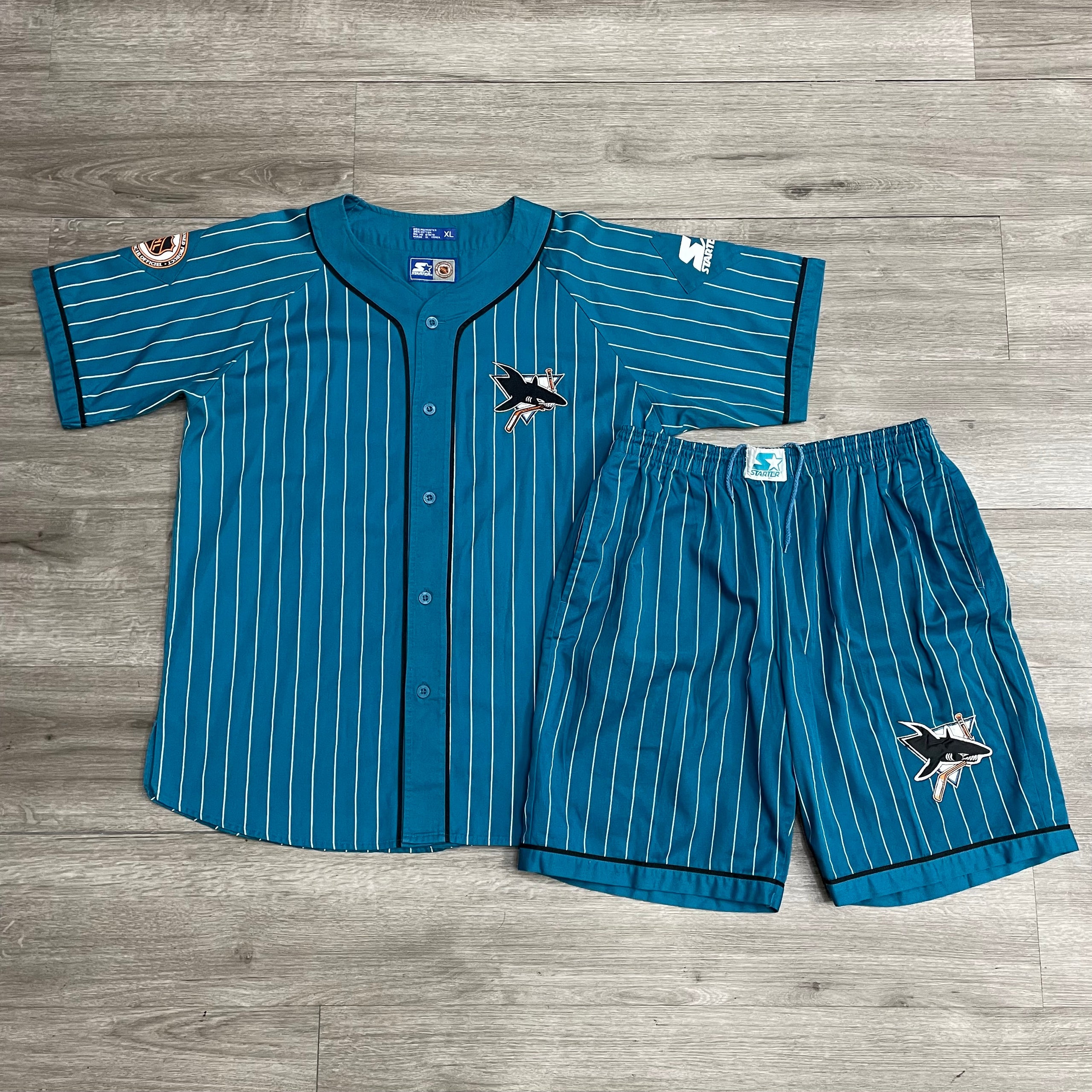 Sharks Starter Pinstripe Vintage Baseball Jersey/Shorts Size XL